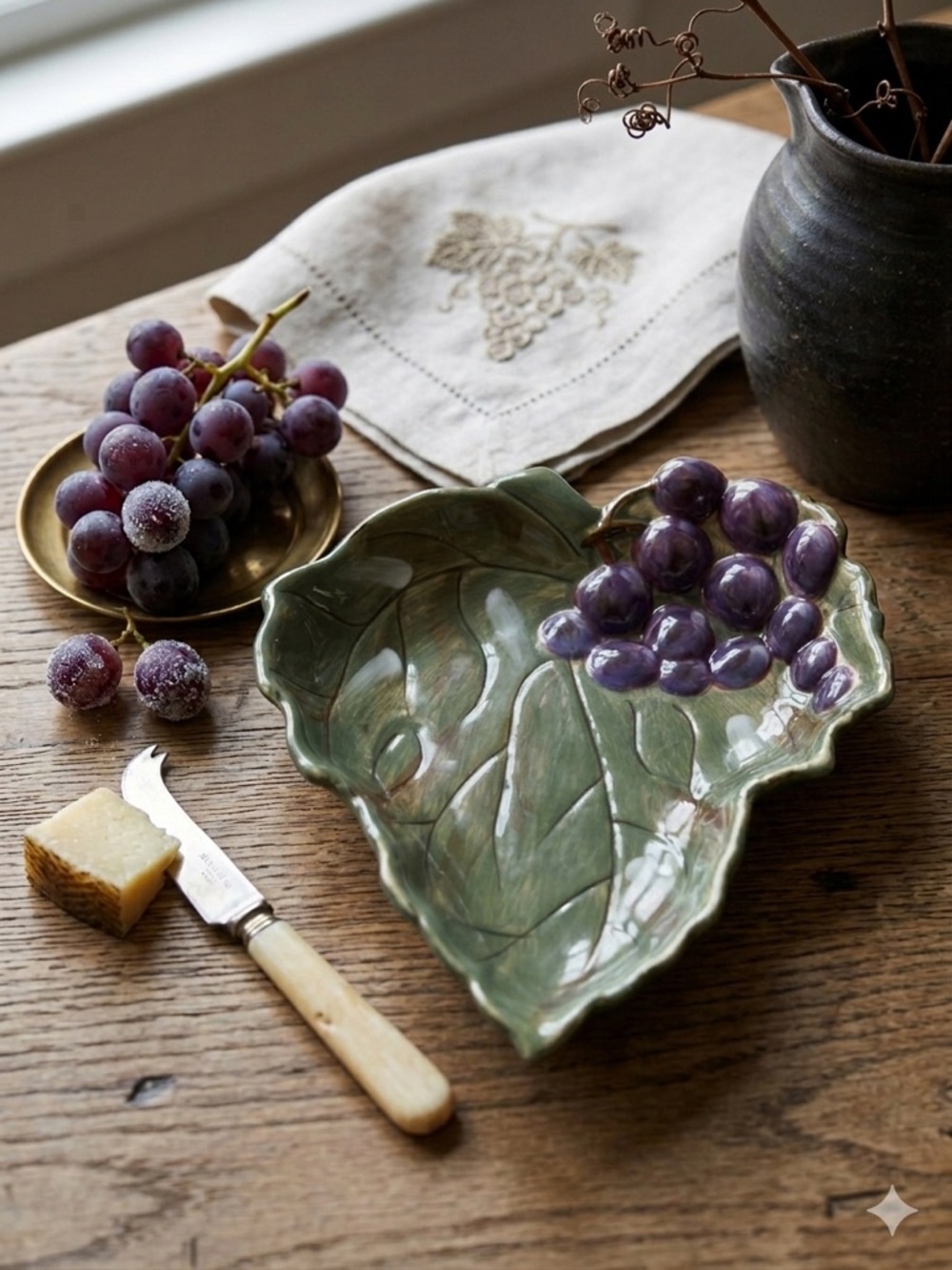 Hand Painted Ceramic Grape Leaf Platter/Serving Dish | Vintage